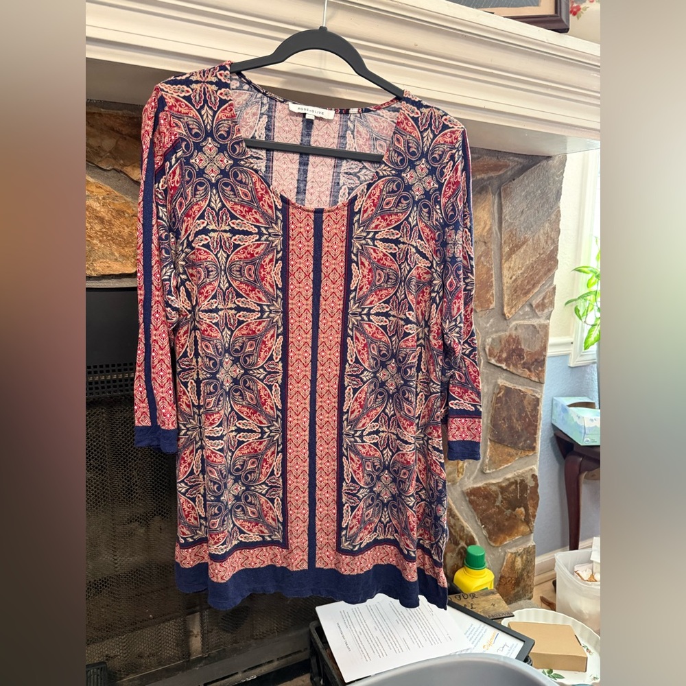 Rose & Olive Coral and Navy Floral Tunic
